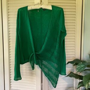 Knitted & Knotted Green Keyhole closure Knit Cardigan for Women